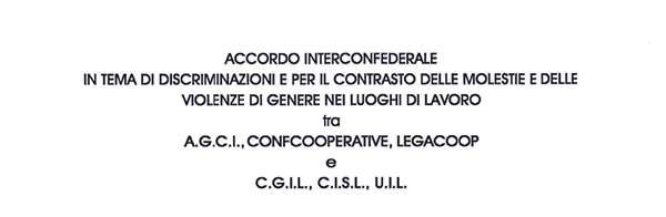sull’Accordo nazionale interconfederale del 30 gennaio 2020 Contrasto alle discriminazioni, molestie e violenze di genere nei luoghi di lavoro.